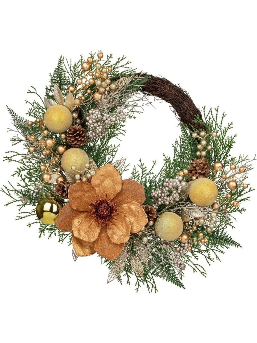 24" Artificial Christmas Wreath - Winter Half Wreath with Gold Ornaments